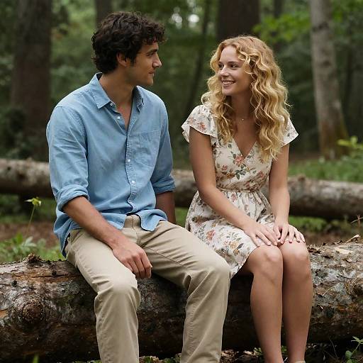 Casual Couple in Forest Setting