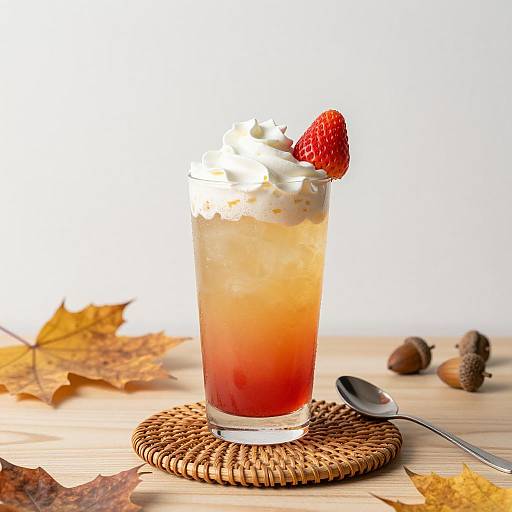 Autumn Cocktail with Whipped Cream and Strawberry