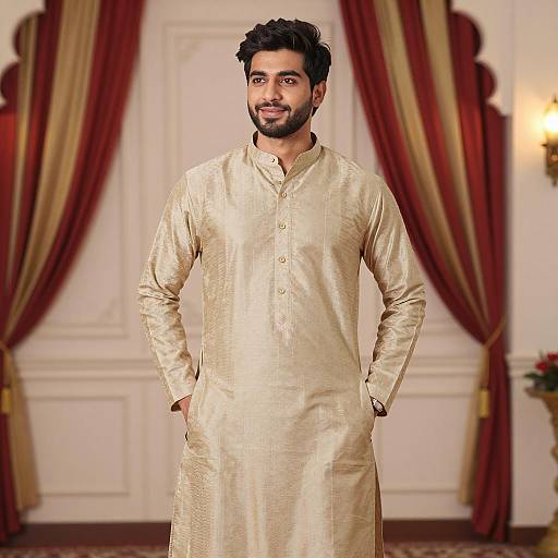Young Man in Traditional Beige Kurta