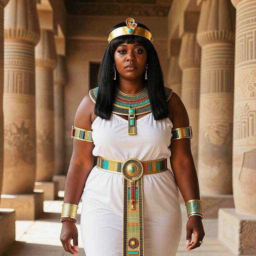 Black Woman in Egyptian Inspired Attire in Ancient Temple