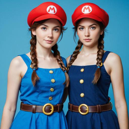 Twin women in Super Mario inspired outfits