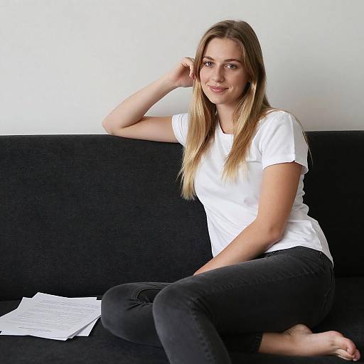 Blonde Woman Relaxing on Couch