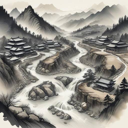 Contrasting River Systems in Ink Wash Art