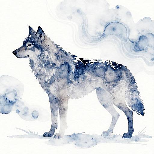 Watercolor Wolf Silhouette with Snowy Frost