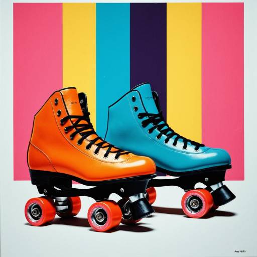 Colorful Retro Roller Skates with Warhol Style Background