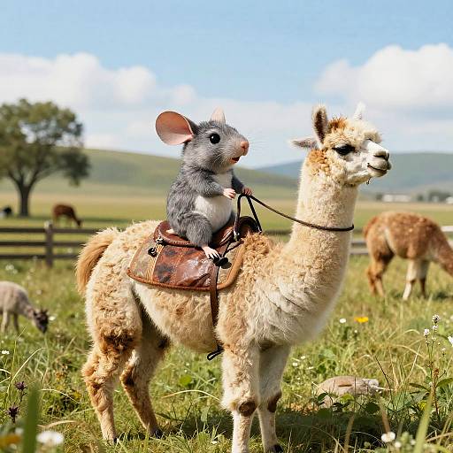 Mouse Riding Llama on Saddle