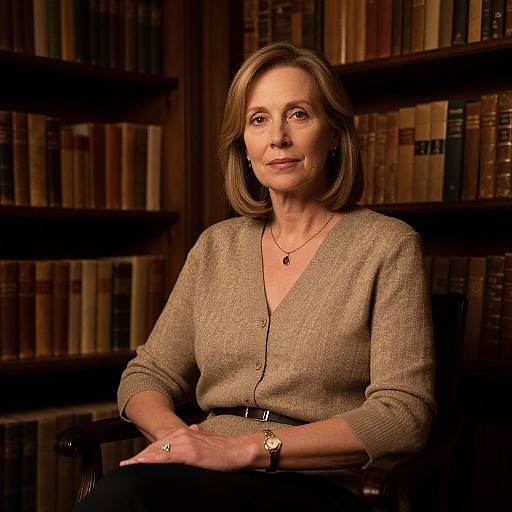 Elegant Mature Woman in Vintage Library