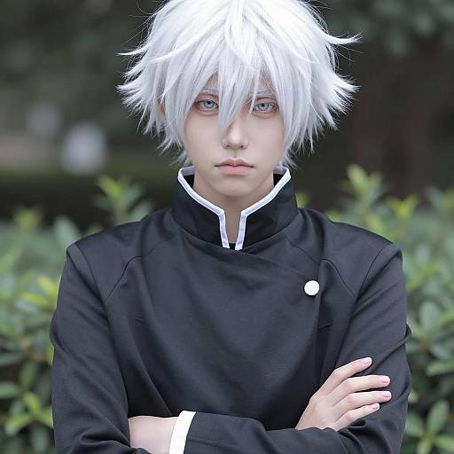 Intense Cosplayer with Spiky White Hair