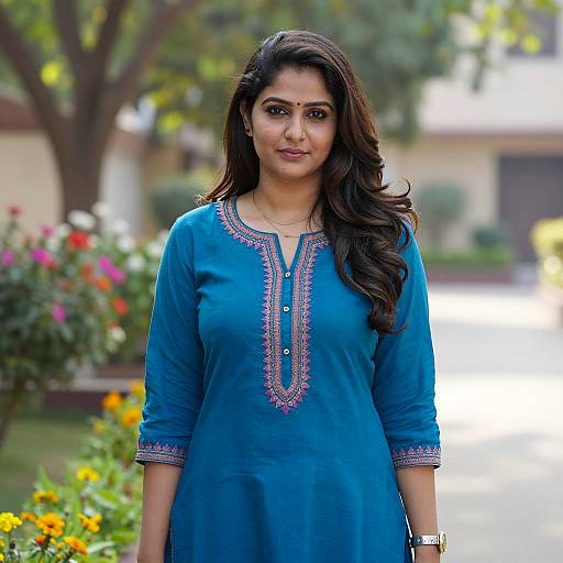 Elegant Indian Woman in Peacock Blue Attire