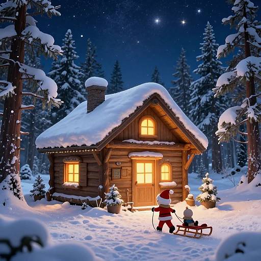 Whimsical Winter Wonderland Cabin Scene