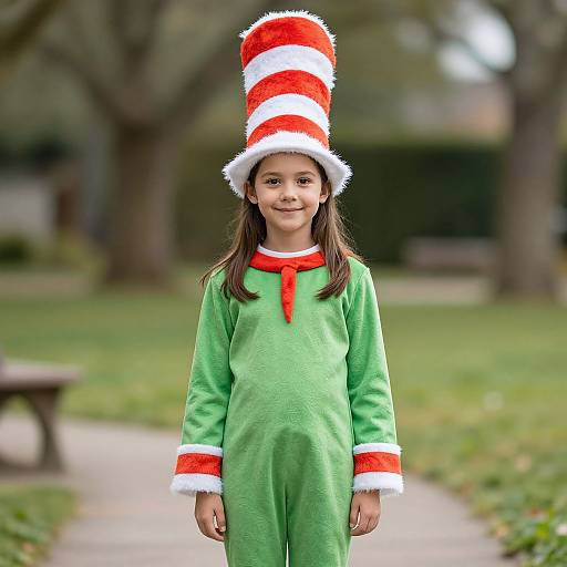 Young Girl in Green Seuss Costume