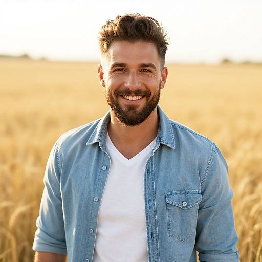 Cheerful Man in Golden Wheat Field