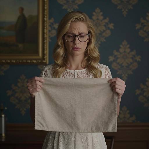 Worried Woman Holding Beige Cloth