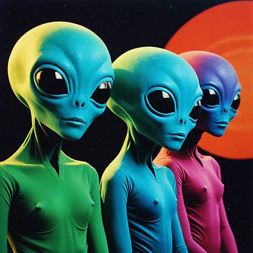 Vibrant Colored Alien Figures in Retro Style