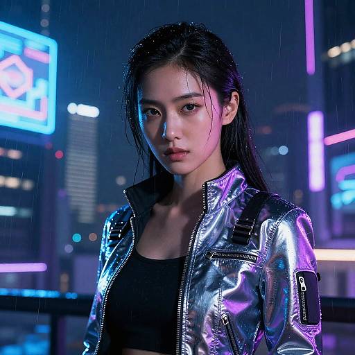 Cyberpunk Woman in Neon Night