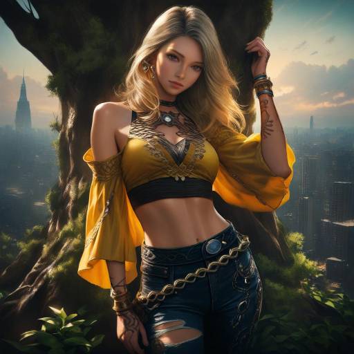 Blonde Girl in Vibrant Summer Cityscape