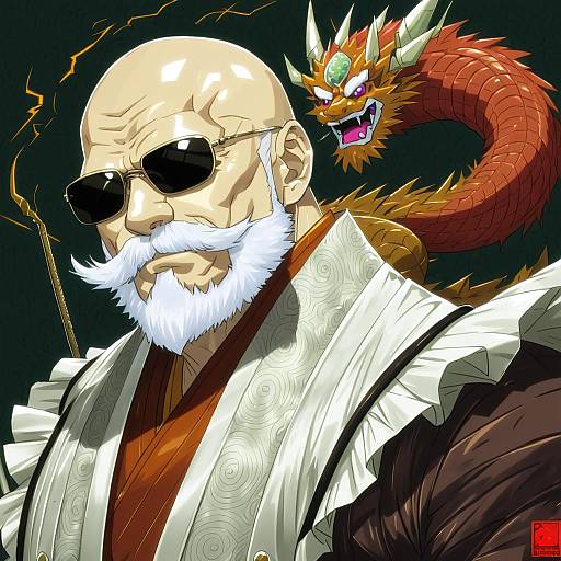 Illustration of Muten roushi, dragon ball in the style of Kakage