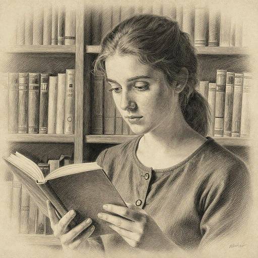 Vintage Pencil Drawing of Woman Reading