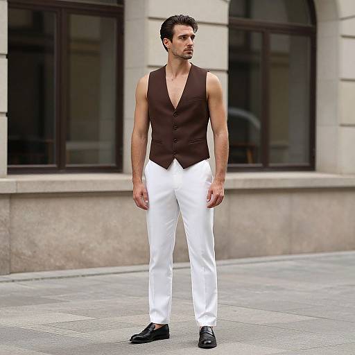 Man in Modern Brown Vest Costume