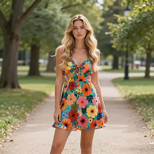 Young Woman in Floral Sundress Photograph