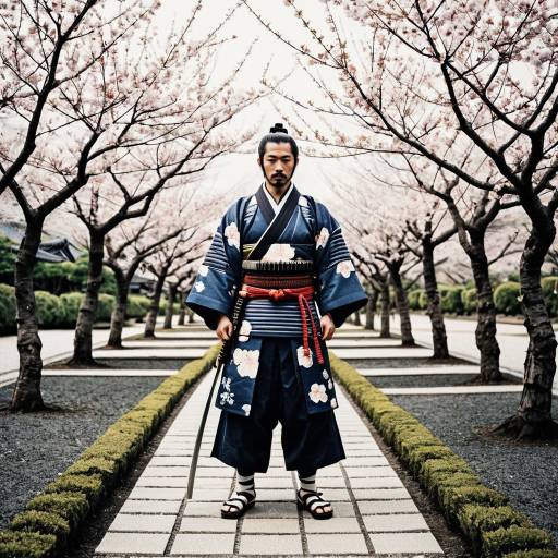 Samurai Warrior in Cherry Blossom Garden