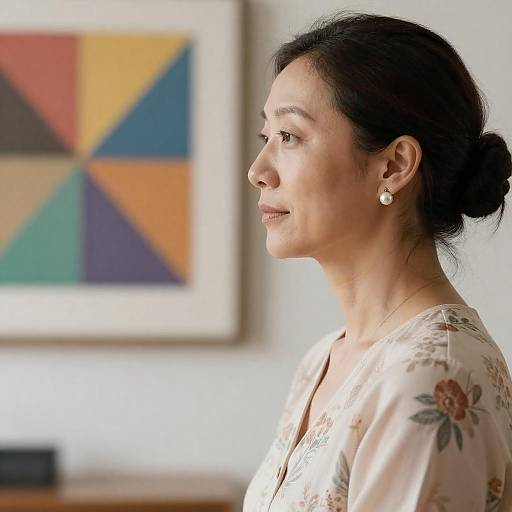 Woman in Floral Blouse, Soft Light