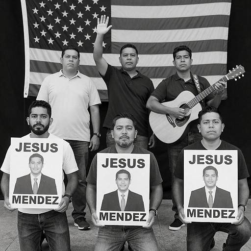 Black and White Protest Scene with Men