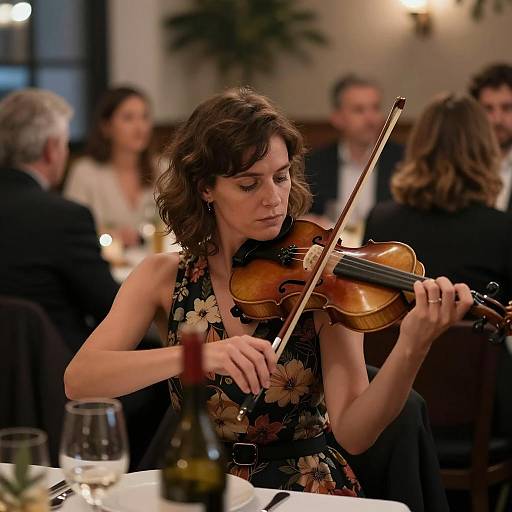 Elegant Violinist in Cozy Restaurant Ambiance