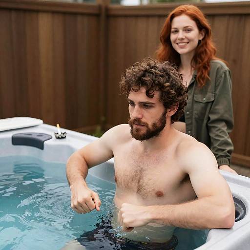 Intense Moment by the Indoor Hot Tub