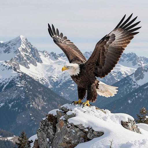 Majestic Bald Eagle on Snowy Peak
