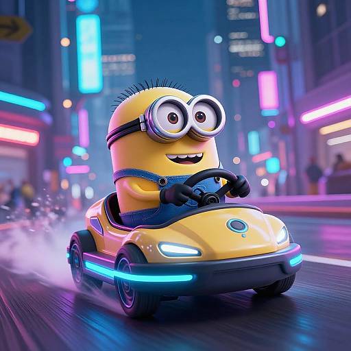 Minion Driving Neon Cyberpunk Hovercar