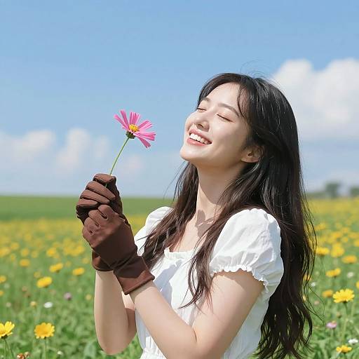 Nami in Flower Field Smiling Outdoors