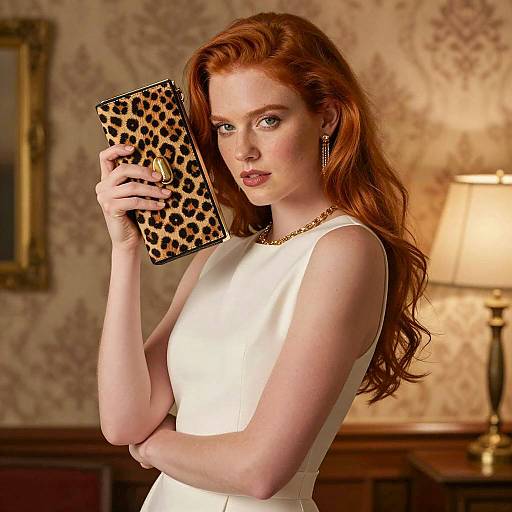 Elegant Woman with Red Hair and Clutch