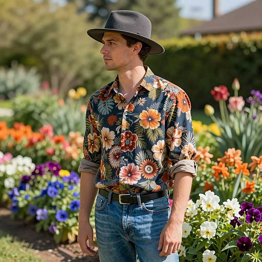 Handsome Man in Floral Garden Attire
