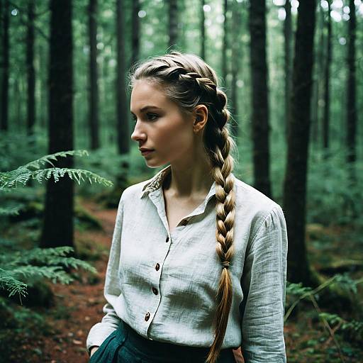 Woman with Nordic Braid in Forest