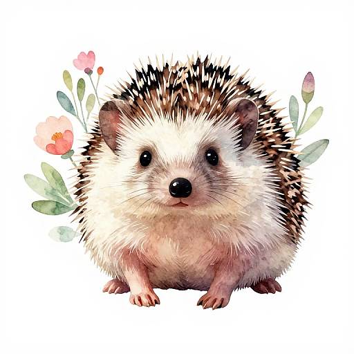 Watercolour Floral Baby Hedgehog