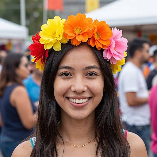 Smiling Woman with Vibrant Flower Crown