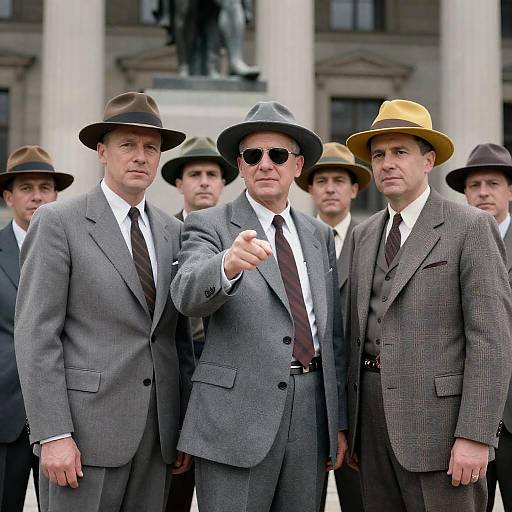 1950s Men in Suits by Statue