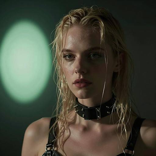 Blonde Woman with Wet Hair and Studded Leather Choker