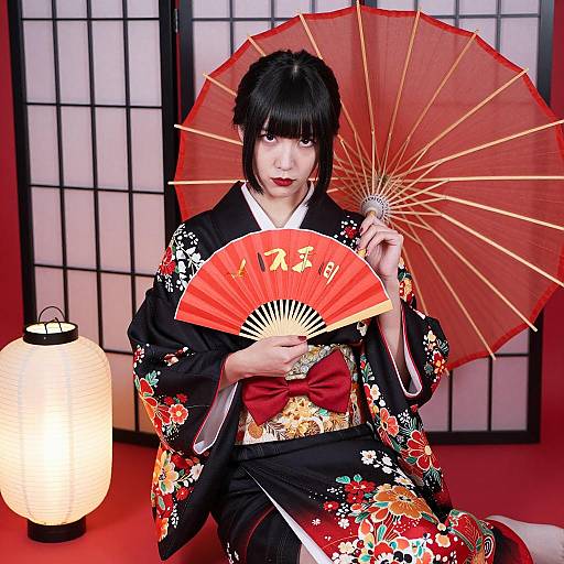 Elegant Asian Woman in Traditional Kimono