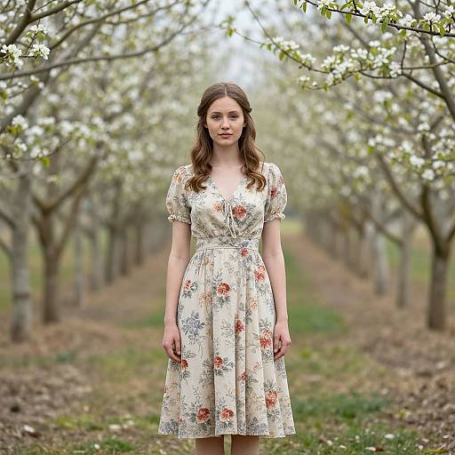 Vintage Floral Dress in Blooming Orchard