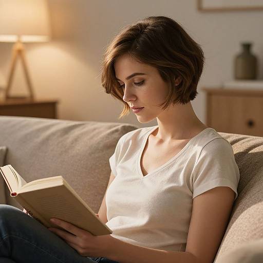 Cozy Reading Woman with Undercut Hairstyle