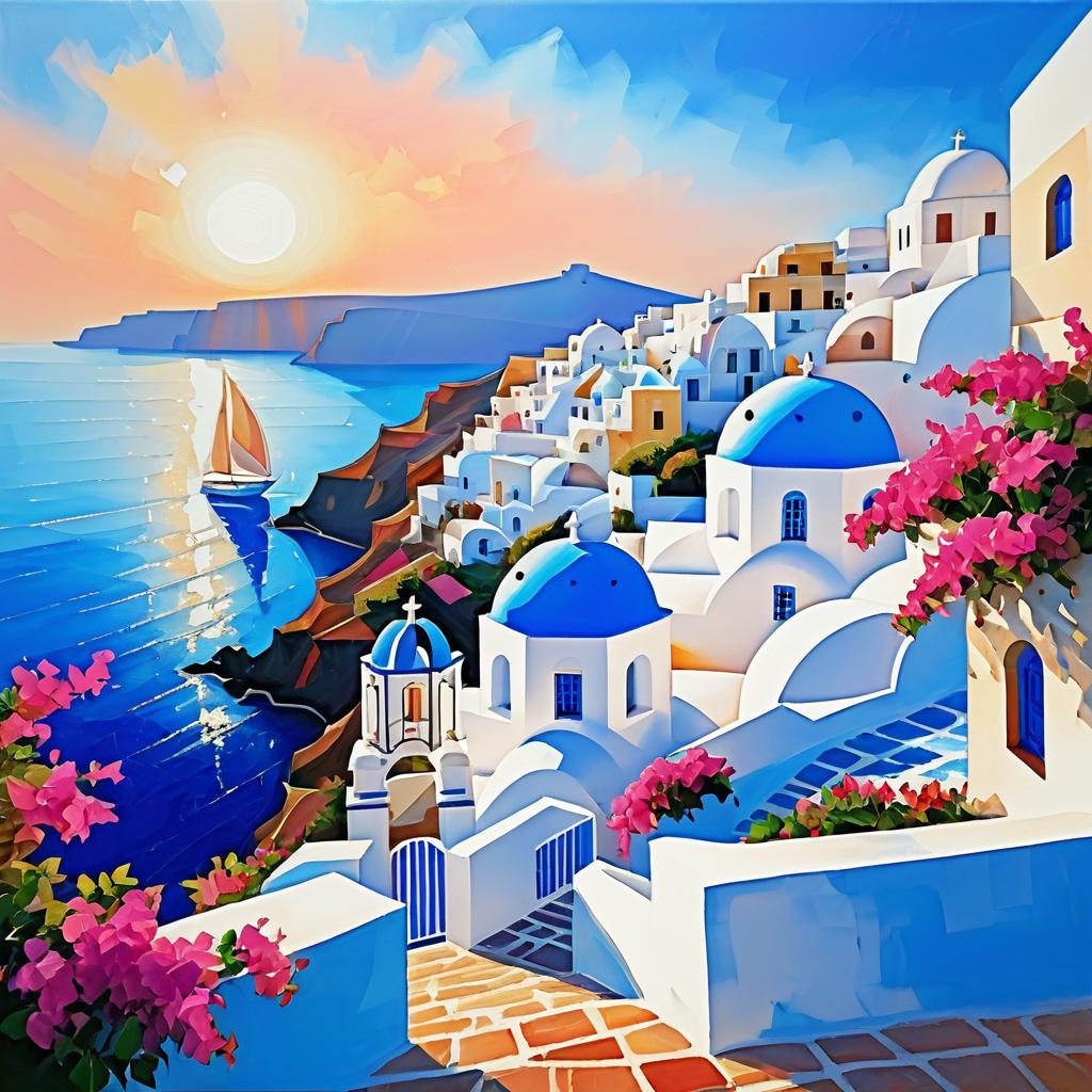 Stunning Santorini Sunset in Impressionist Style