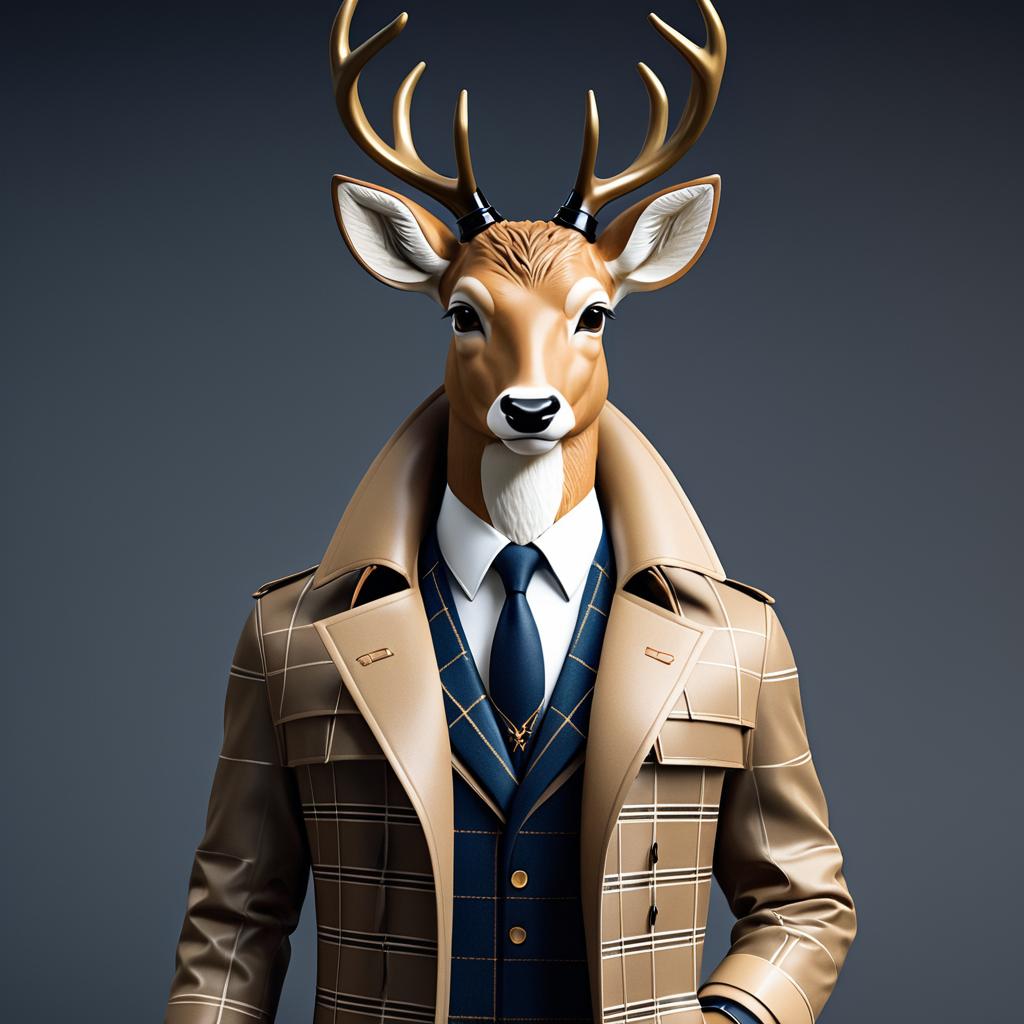 Stylish Anthropomorphic Deer in Trench Coat