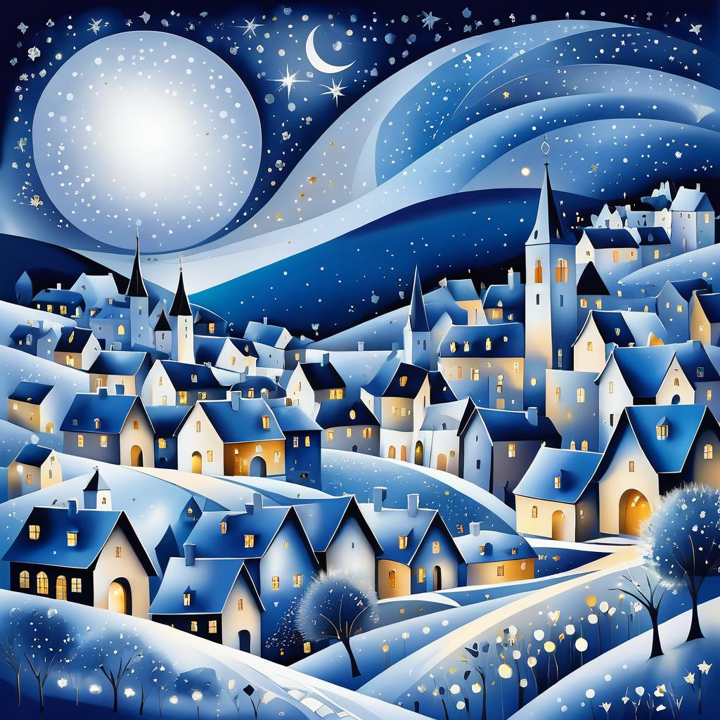 Chagall-Inspired Village Under Starlit Sky