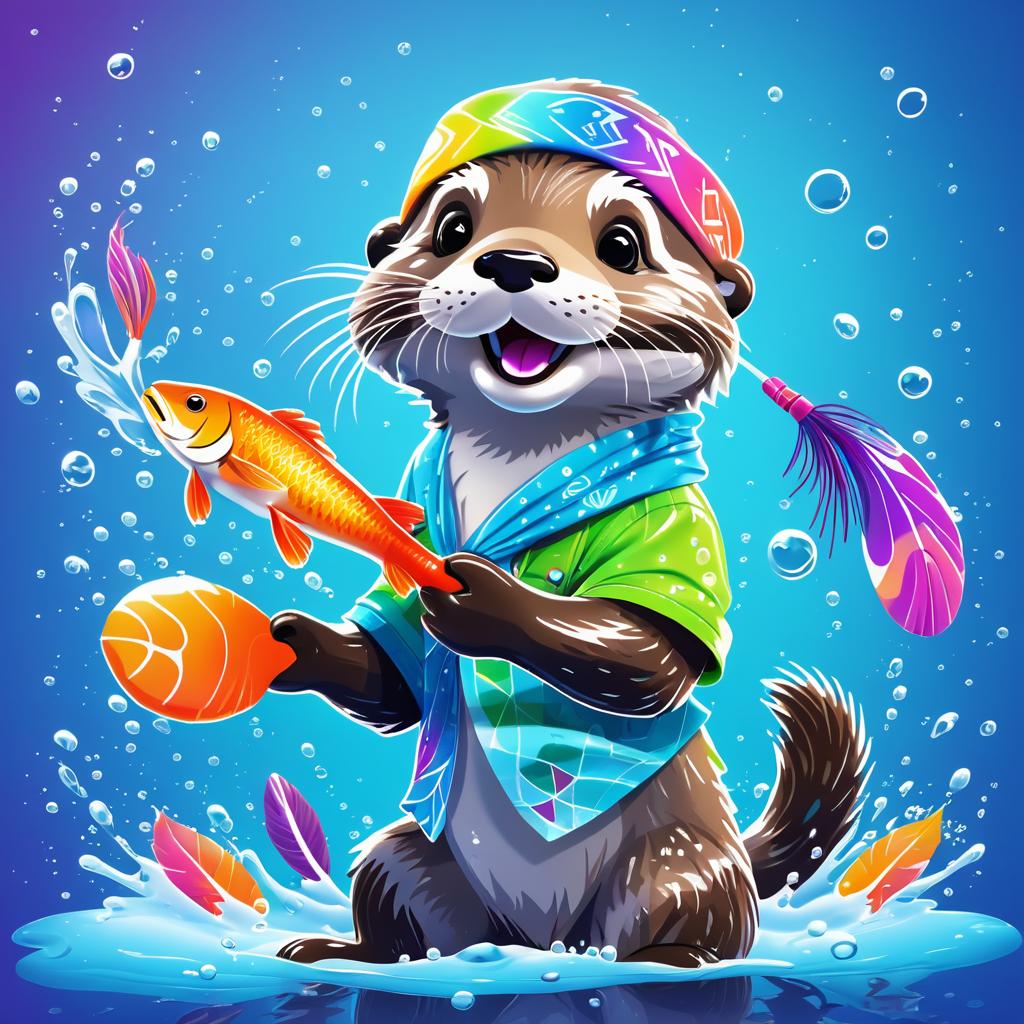 Playful Otter Juggling Fish Illustration