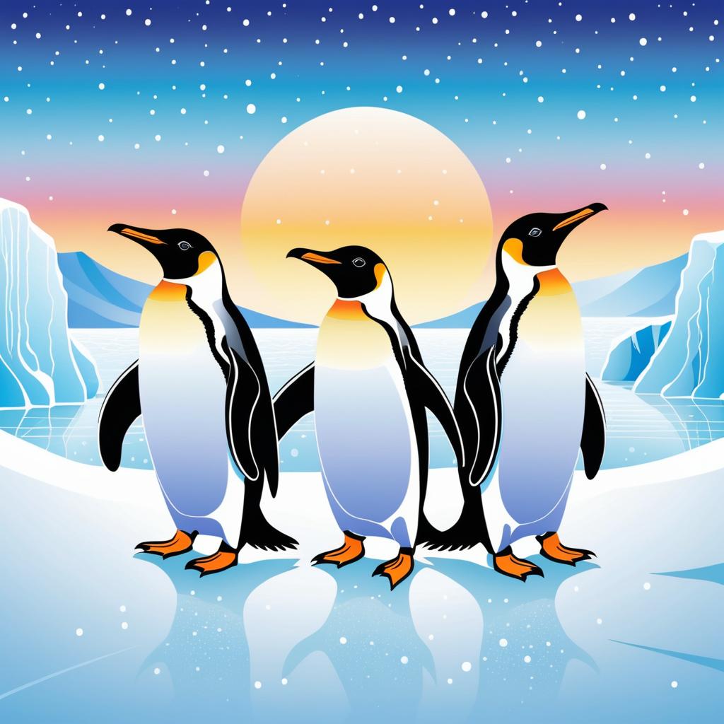 Joyful Penguins in Sparkling Arctic Art