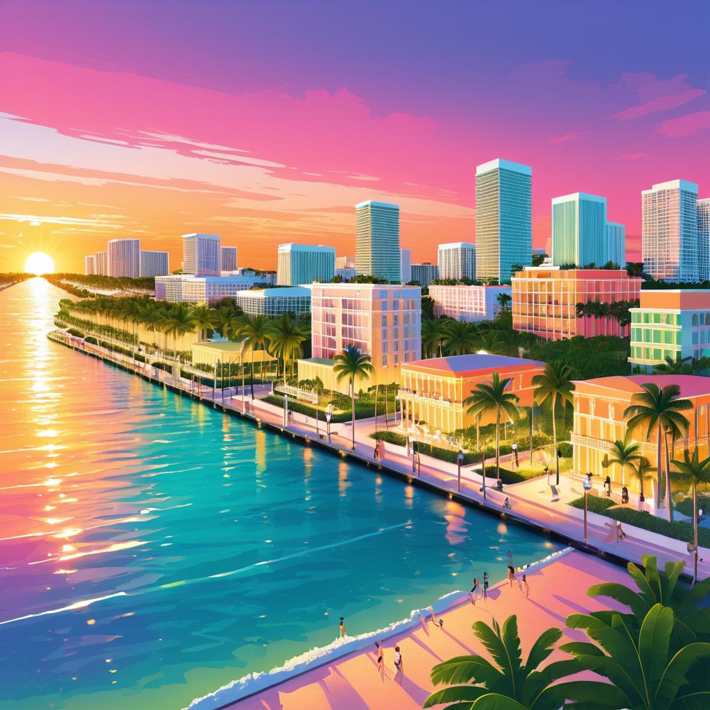 Stunning Miami Sunset Cityscape Illustration