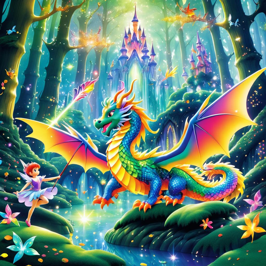 Playful Dragon and Knight in Enchanted Forest