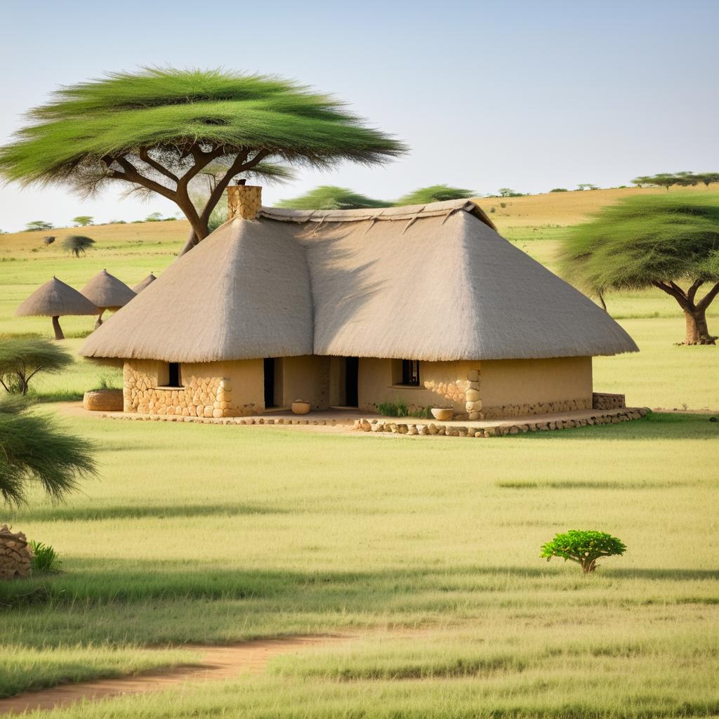 Rustic Stone Farmhouse in Savanna Landscape